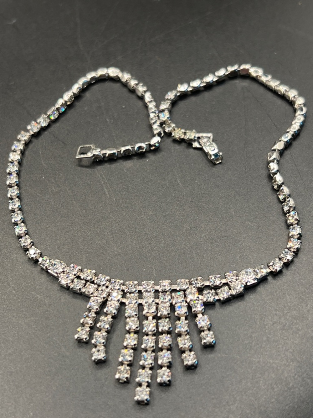 Vintage Crystal Drop Necklace - Silver Tones 19